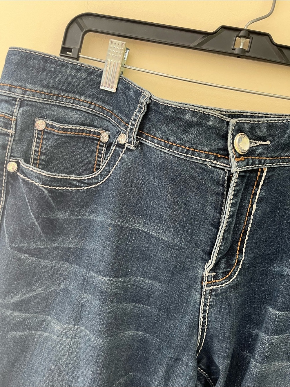 ARIZONA Blue Bootcut High Rise Rhinestone Stud Detail Denim Jeans 16 - Picture 6 of 9